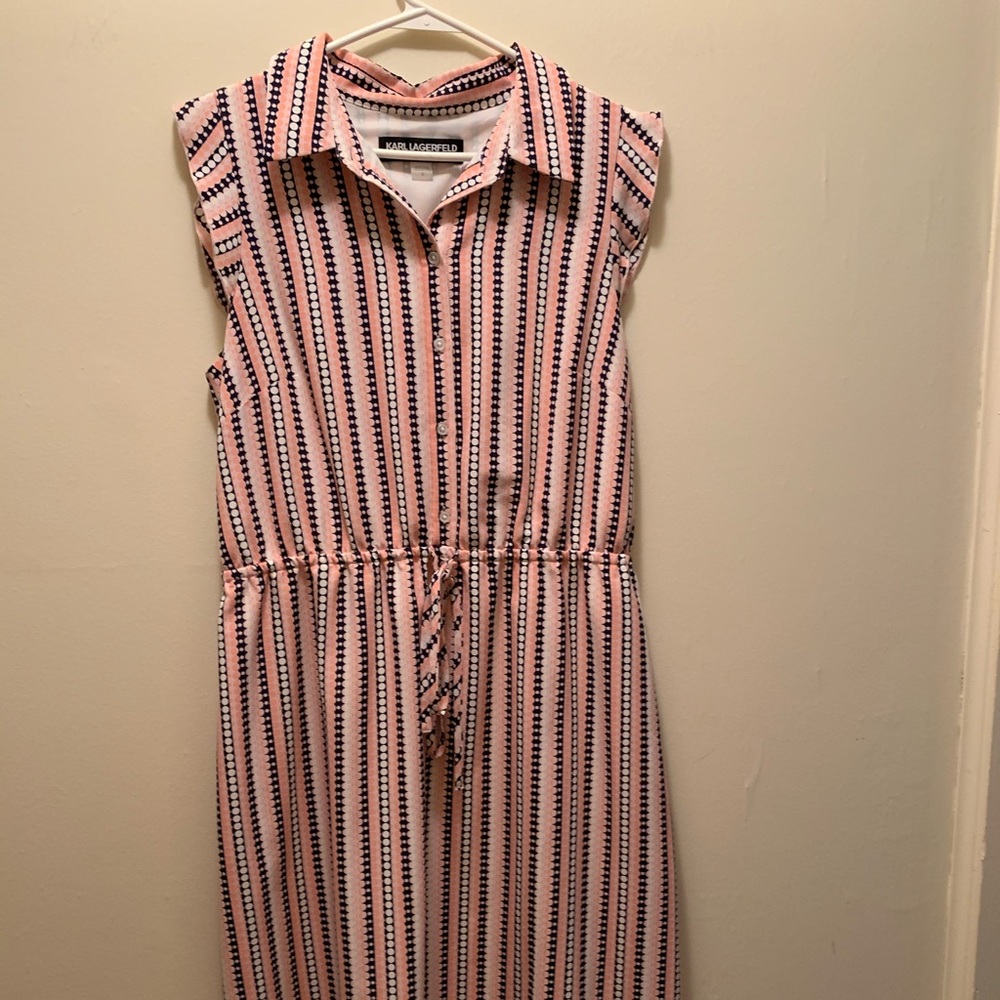 Pink blue and white dress